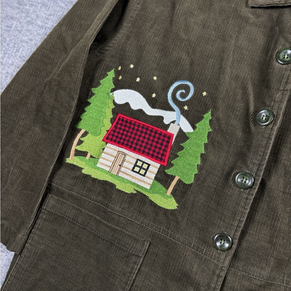 Vintage Corduroy Blazer BonWorth Womens XS Brown Moose Cottage Core Embroidered - Picture 3 of 5